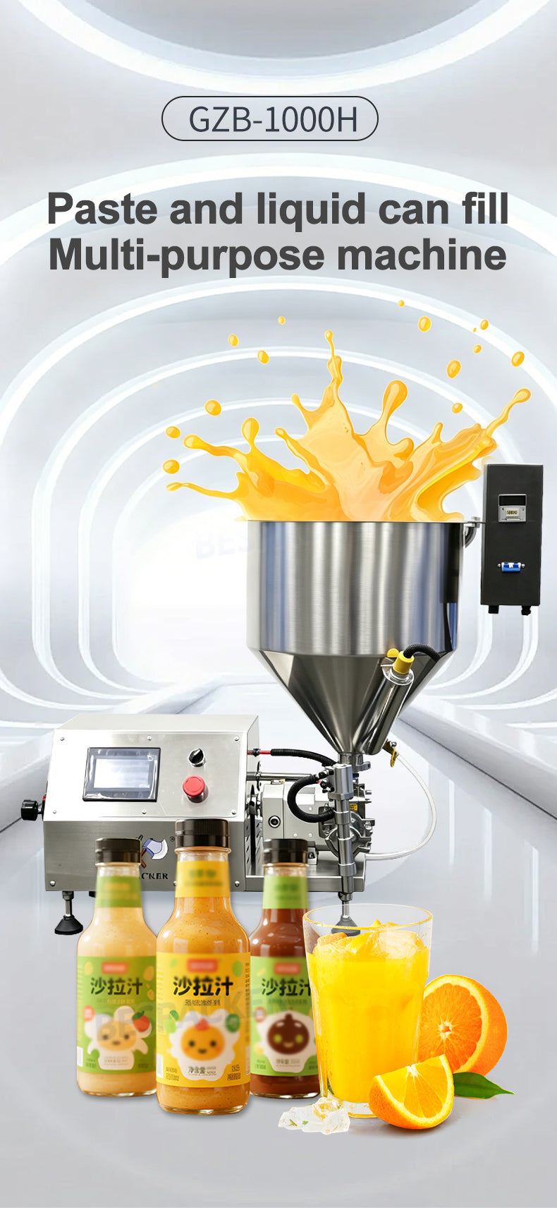 Bespacker GZB-1000H Semi-automatic rotor pump filling machine for honey, shampoo, and chocolate sauce, equipped with heating
